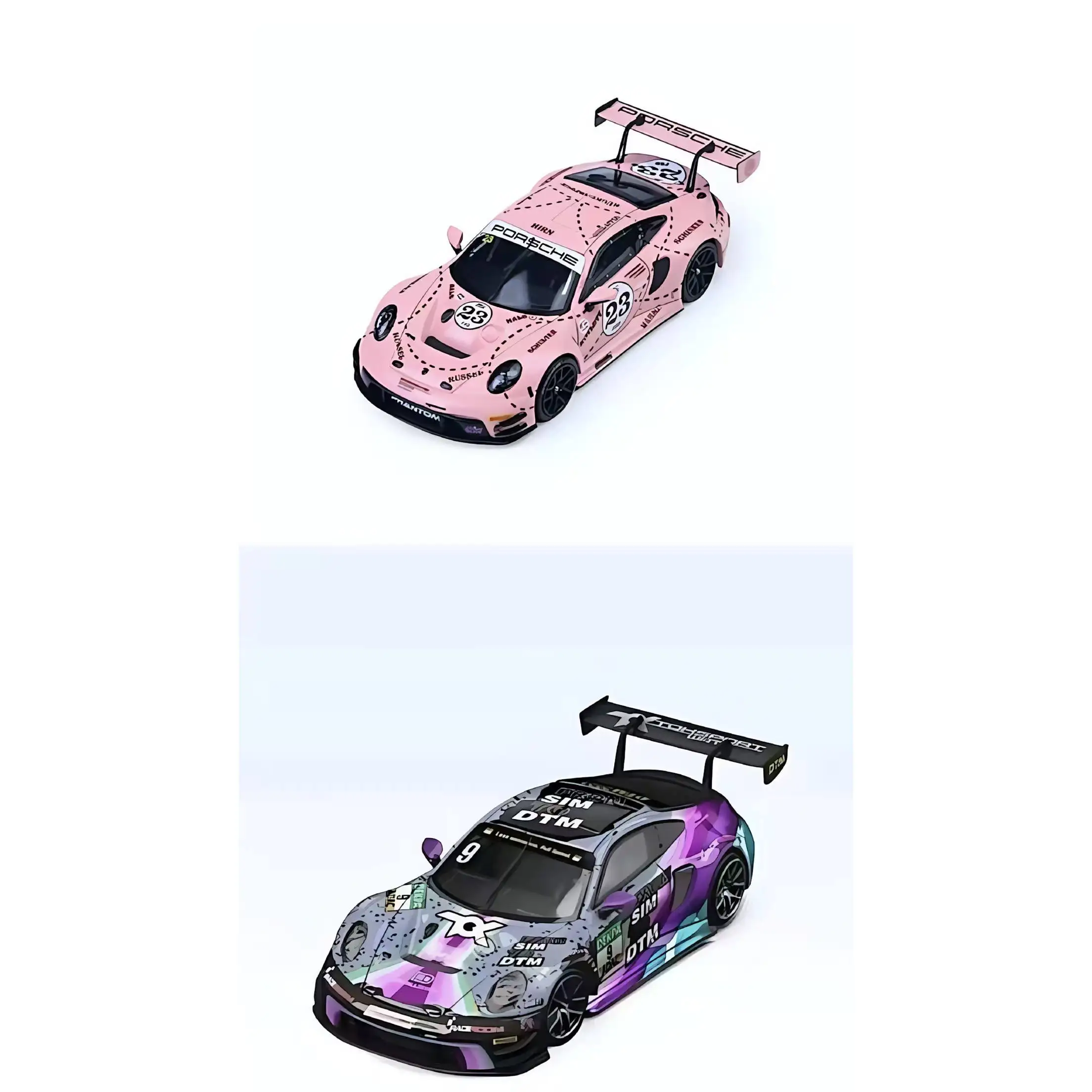 In Stock SR 1:64 Porsche 911 GT3 R “Pink Pig” No. 23 Silver Die-Cast Model Car