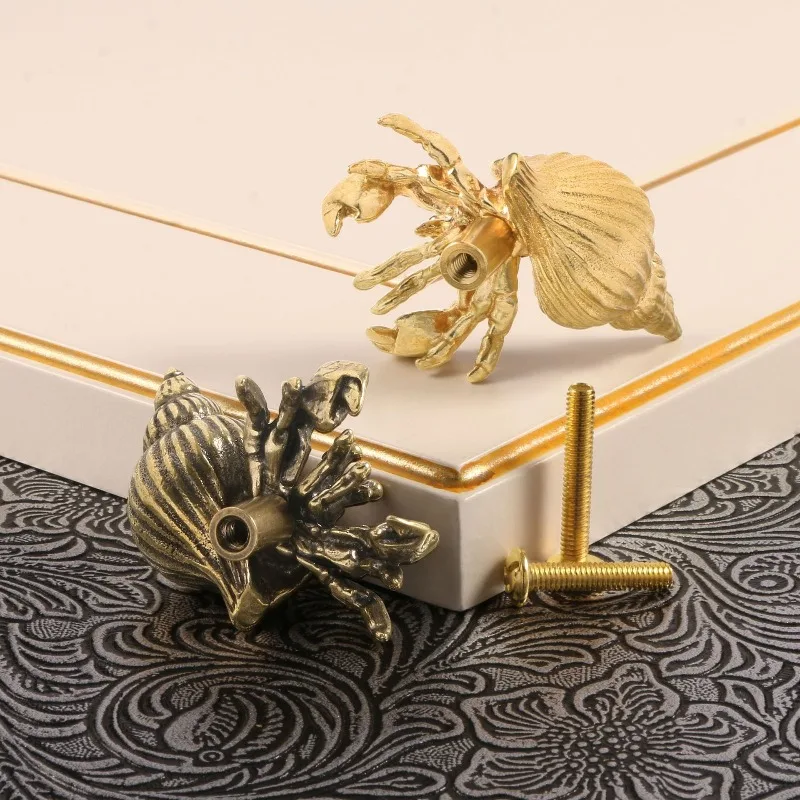Hardware Furniture Brass Knob Vintage Ocean Style Hermit Crab Handles Cabinet Pulls Door Metal Handle Pull Decorative Drawer DIY