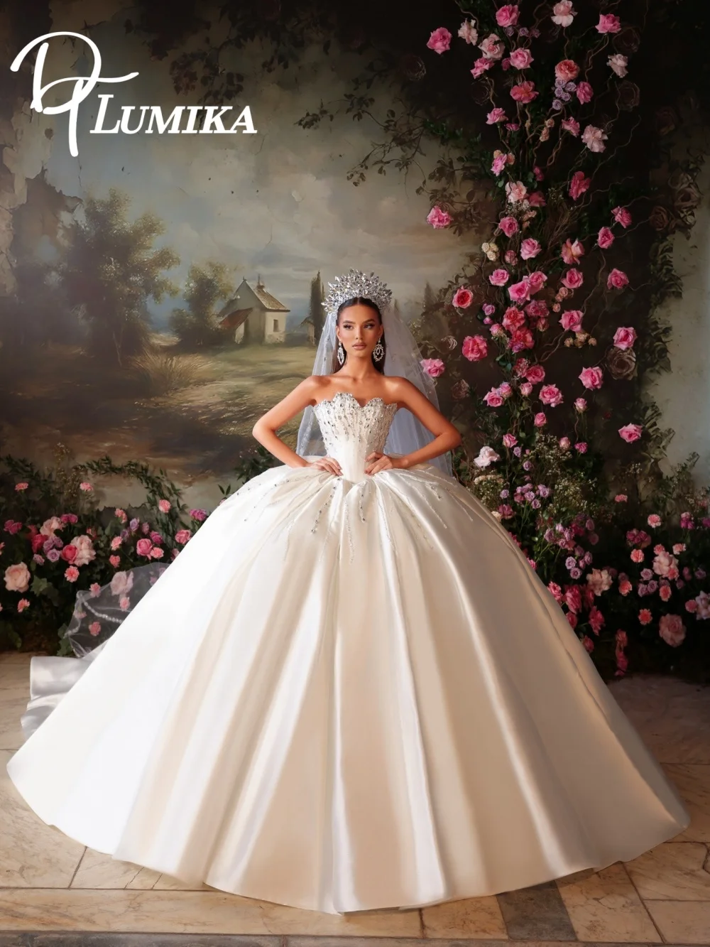 Dream White Satin Ball Gown 2026 Vintage Sweetheart Neck Hand Beaded Corset Bodice Princess Wedding Dress Vestidos De Novia
