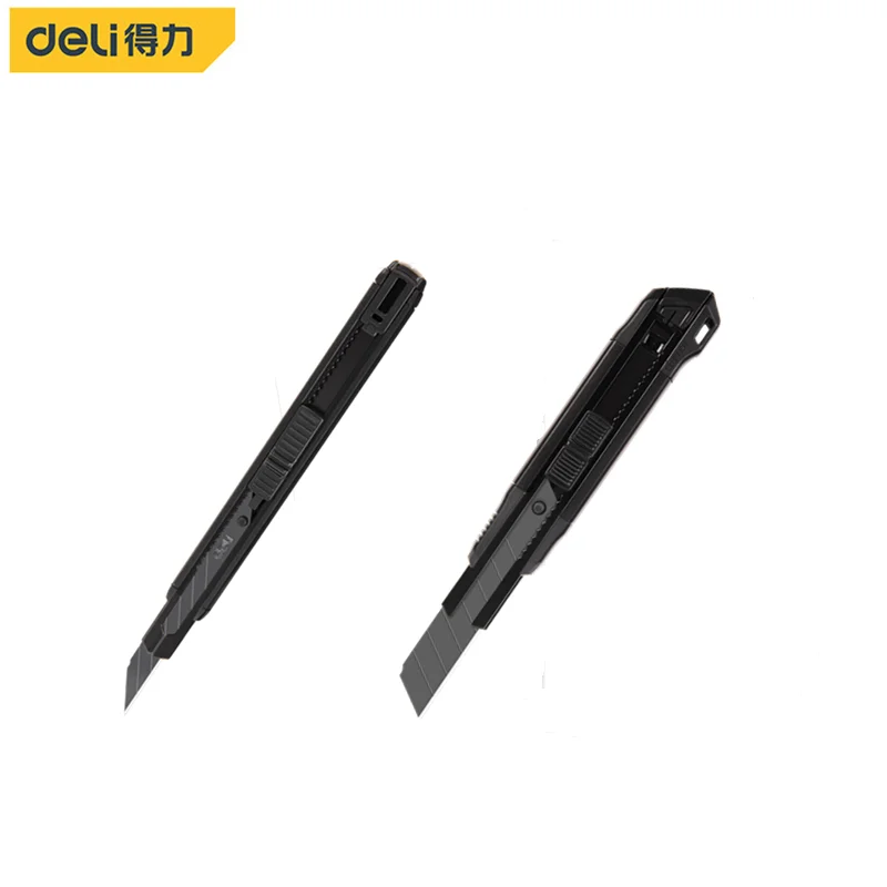 Deli 9mm/18mm Self-locking Utility Knife Black SK5 Blade Aluminium Alloy Unboxing Knives Multifunctional Household Hand Tools