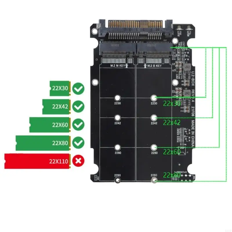 896F Reliable M.2 NGFFB/NVME M to U2Adapter Converters Card Supports 2230 2242 2260 2280 M.2 SSDs Size Plugs and Play