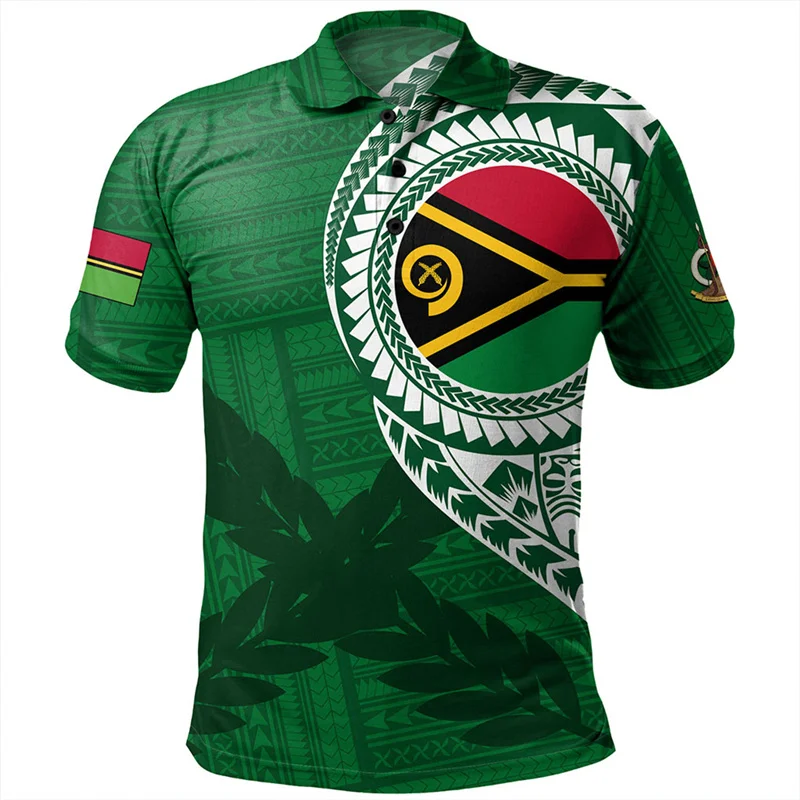 Hawaiian 3d Print Vanuatu Polo Shirt Men Summer Polynesian Pattern Short Sleeves Loose Lapel Tee Shirts Street Button T-Shirt