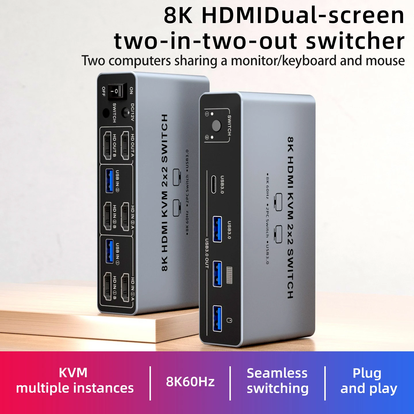 2K 240Hz HDMI DP USB C KVM Switch 2/1 Monitors 2 PCs 4K 240Hz USB 3.0 8K Docking Station Share Keyboard Mouse for Laptop Desktop
