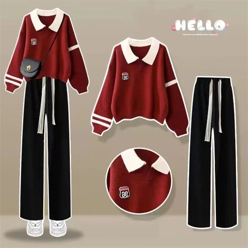 2023 Summer New Style College Polo Shirt Casual Sports Wide Leg Pants Two-piece Elegant Women Tracksuit Running Outfits