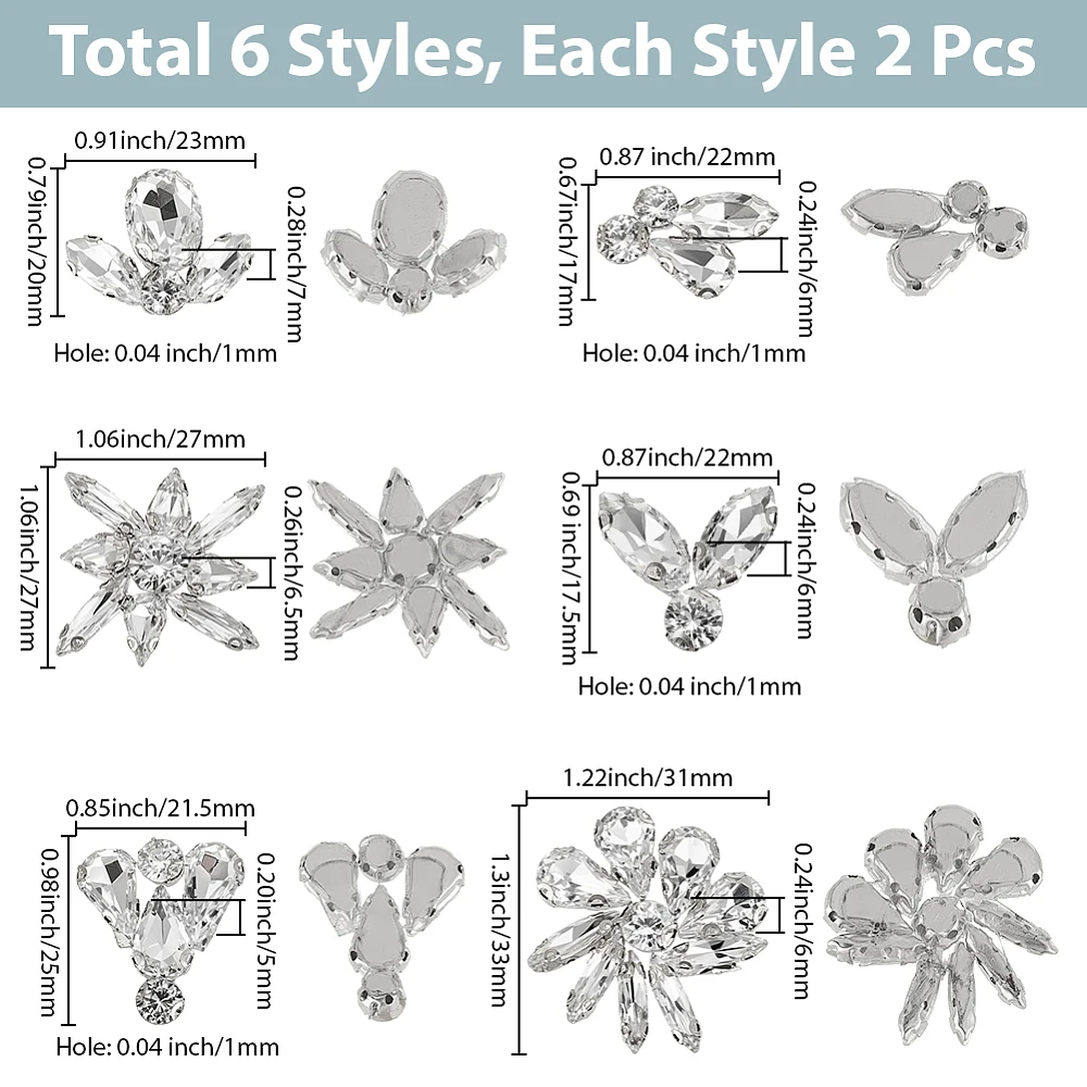 1 Box 12Pcs Glass Rhinestone Applique Leaves Flower Rhinestones Sew on Iron on Leaf Shape Gems Applique Patch for Wedding Dress