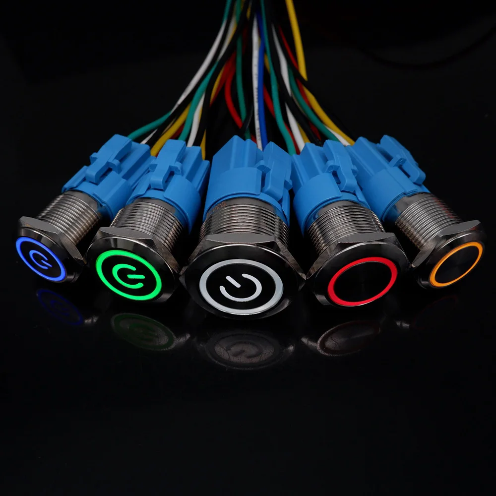 1pcs 16mm 19mm 22mm Push Button Switch 12V LED Light Waterproof  Metal ON OFF Momentary Latching 5V 12V 24V 220V Red Blue Green