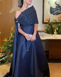 Aenyrst Luxurious Line A Evening Dress Dark Blue Bead Embroidery Fabric Special Occasion Dresses Robes De Cocktail Customized
