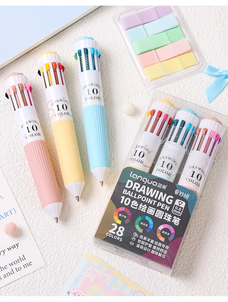 3/6 عبوات من أقلام متعددة الألوان، 28/58 لونًا، قلم حبر جاف ملون 10 في 1، كتابة سلسة بنقطة دقيقة 0.8 مم، أقلام حبر جاف قابلة للسحب #6