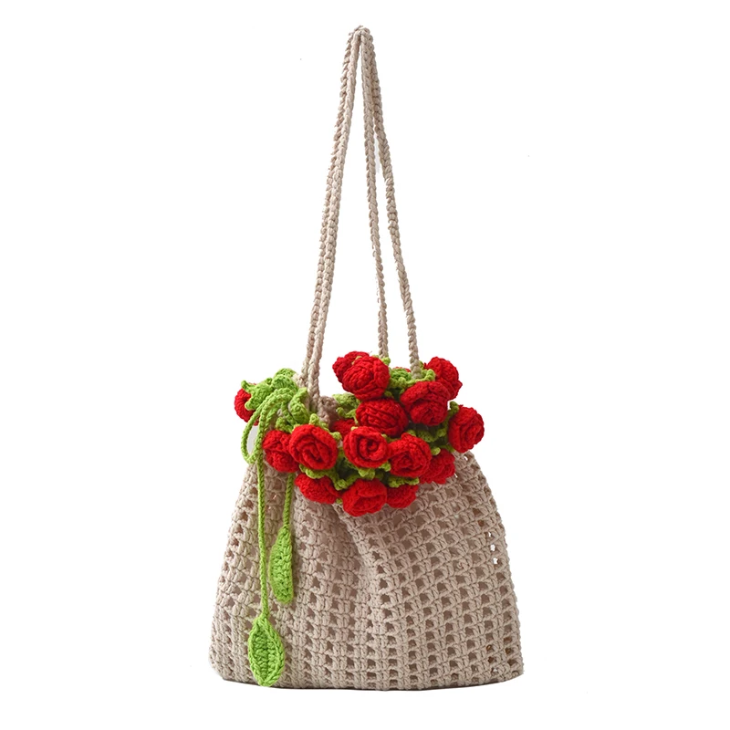 

Women Hand Woven Shoulder Bag Flower Pattern Flower Crochet Shoulder Bag Large Capacity Evening Partying Working Shoulder Bag