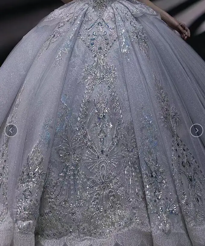 Robe de Mariée en Maille à Paillettes sur Mesure, Tissu Floral Perlé, Accessoires de Matériel Brodé