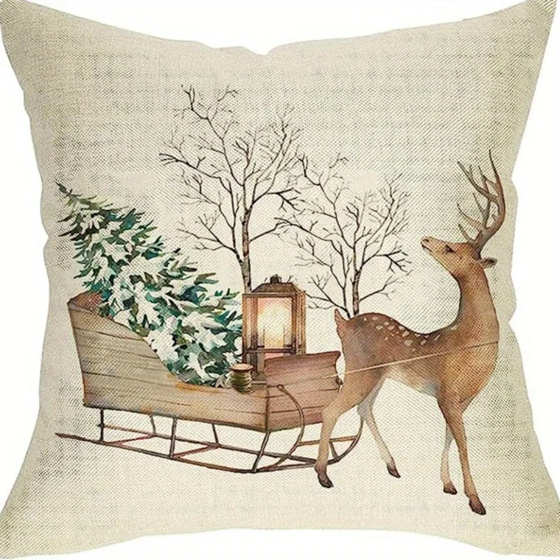 2D Pillowcases Throw Pillow Santa Claus Snowman Reindeer Pattern Polyester Material with Zipper Machine Washable for Home Decor