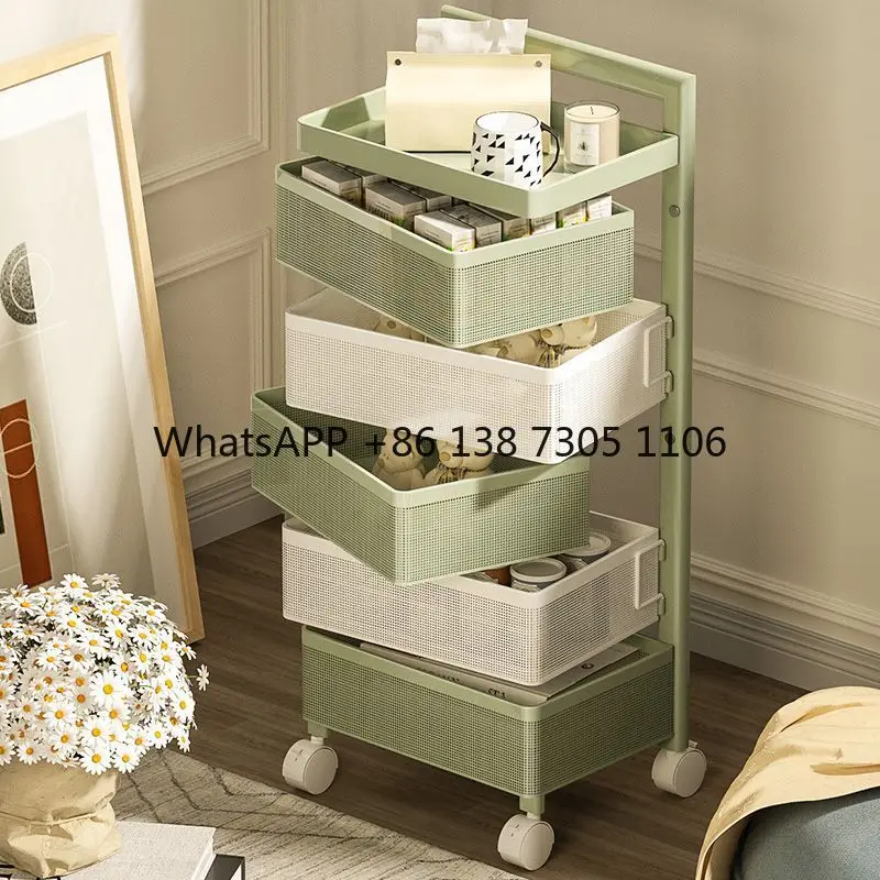 

Locker Drawer Storage Fruit Home Side Cabinet Bedroom with Wheel Bedside Mobile Rotary Shelf