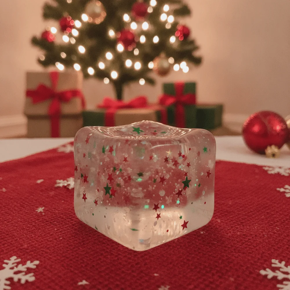 Slow Rebound Christmas Maltose Stress Relief Ice Cubes with Sequins Transparent Ice Blocks Fidget Squeeze Toy Square Flexible