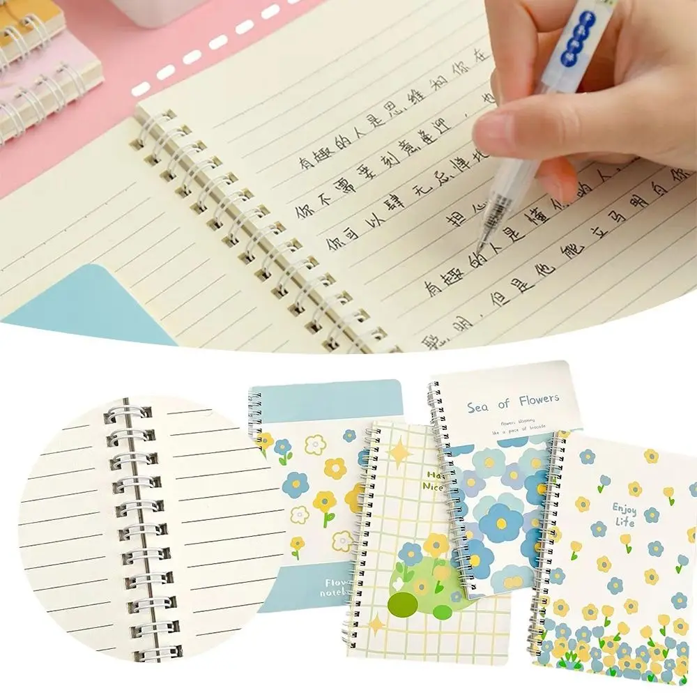 

Gift School Supplies Spiral Book Cartoon Flower Diary Book Cute Coil Notebook for 4pcs