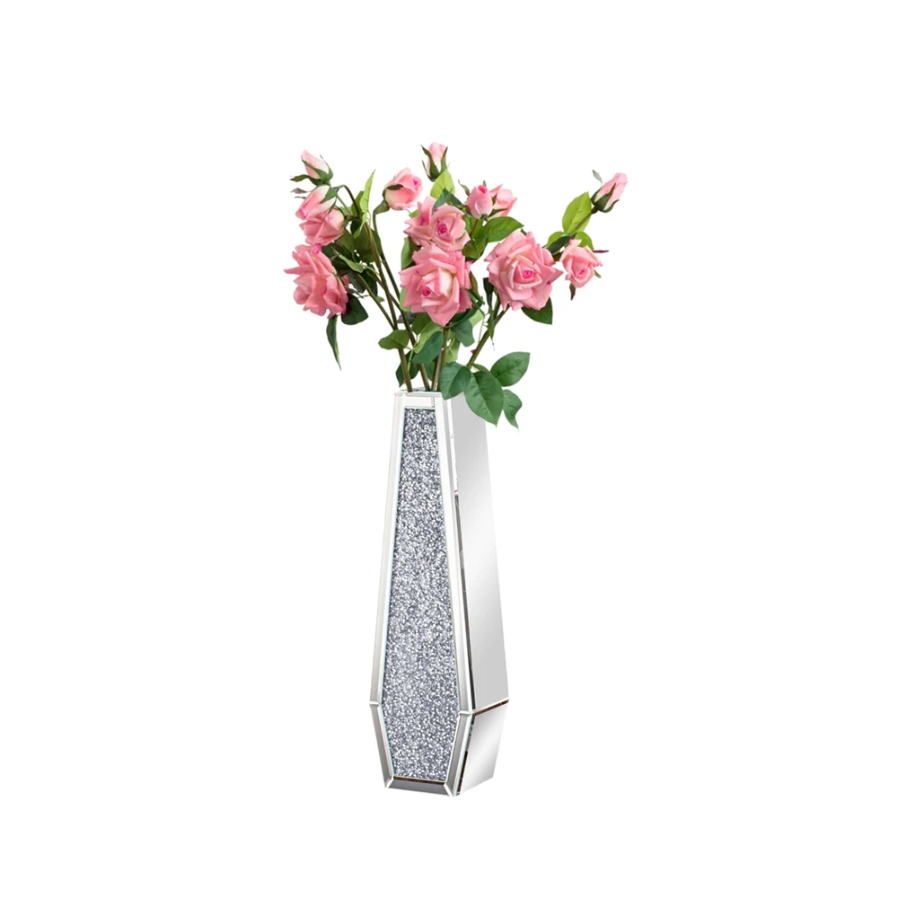 

Роскошная напольная ваза для цветов с зеркальными бриллиантами, серебряная стеклянная ваза
