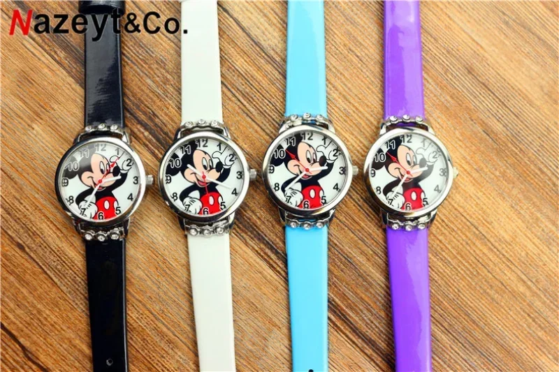 Disney-reloj de lujo de Mickey Mouse para niños y mujeres, relojes de dibujos animados de diamantes, máquinas del tiempo, reloj de pulsera impermeable para niños