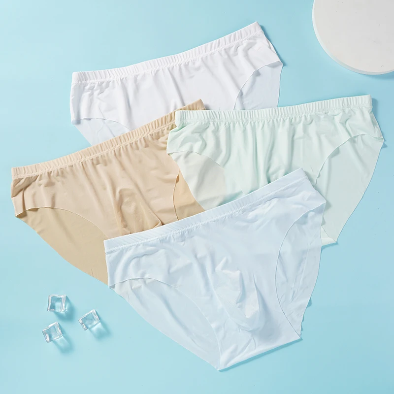 

Summer Men's Ice Silk Briefs Ultra Thin Transparent Cool Underwear Comfortable Breathable Soft Solid Color Gifts Male Panties