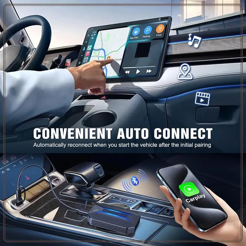 

Reliable-Wired To Wireless Carplay Adapter For Car Stereo With Type C Plug And Play Wifi Bluetooth 5.3 Receiver Adapter AI Box,W