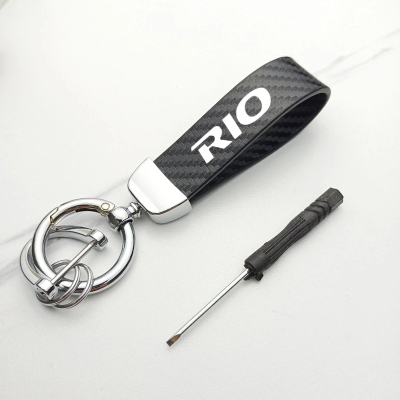 

New fashion car carbon fiber leather rope Keychain key ring accessories For RIO K2 K3 2 3 2010-2017