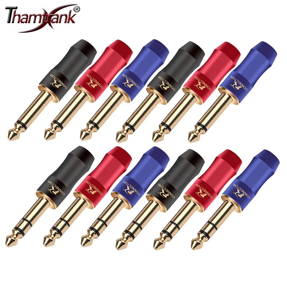 

10pcs/lot 6.35mm 2P/3 Poles Male Plug Mono/Stereo Solder Wire Connector Gold Plated 1/4 inch Guitar Microphone Plug Black Tube