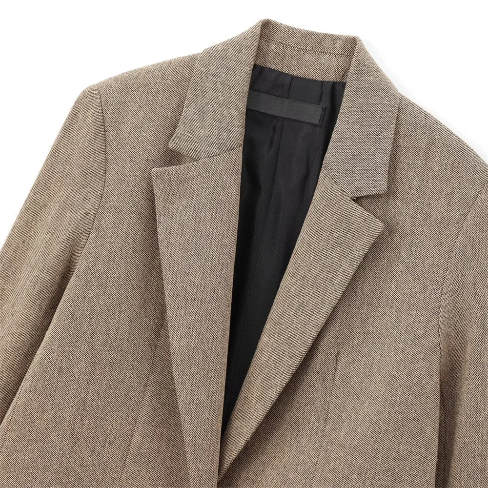 Jaket kasual wanita lengan panjang kerah lapel, model saku tertutup satu kancing, dekorasi sederhana, cocok untuk musim gugur dan musim dingin, produk baru.