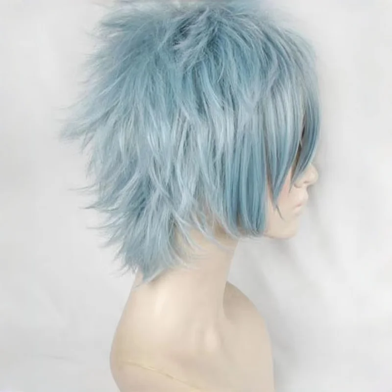 Anime Hiro Akademia Shigaraki Tomura Wigs Short Gray Blue Mixed Curly Cosplay Wig + Wig Cap