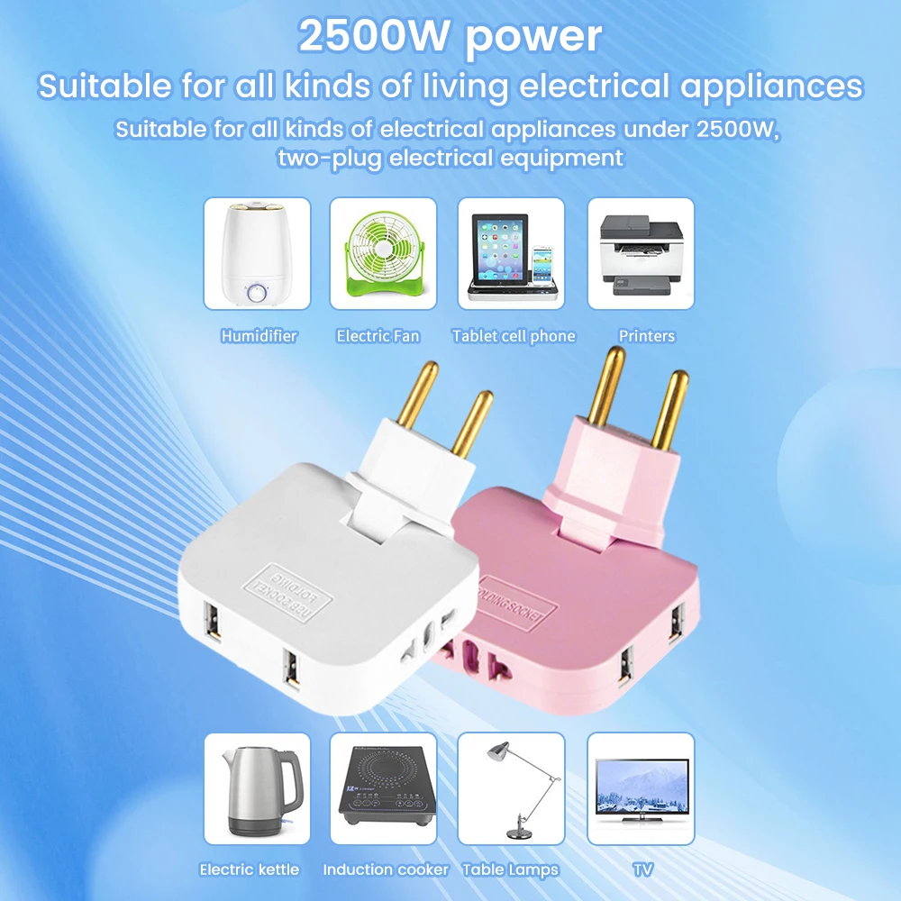 3 in 1 EU Plug to US/EU Universal Plug Dual USB Port Foldable Hidden Outlet USB 5V 2A Portable Rapid Charger