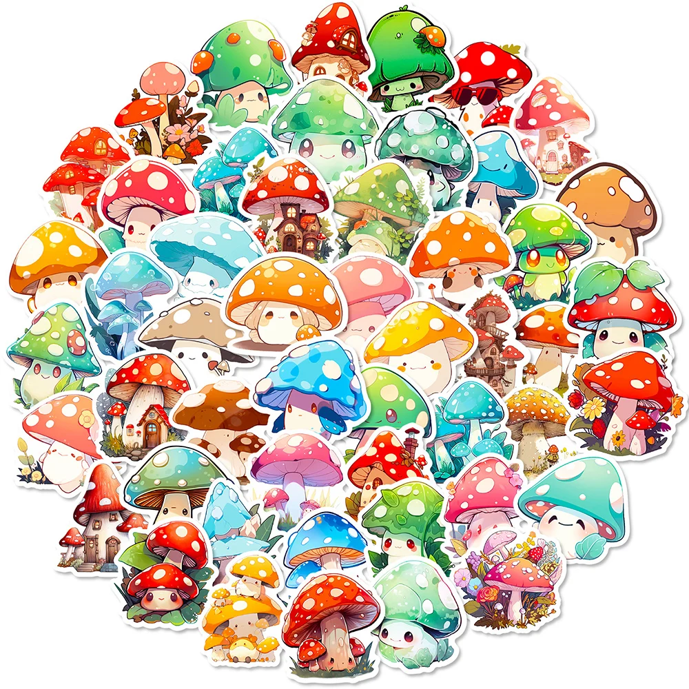 10/30/50pcs Kawaii Mushroom Cartoon Stickers Fantasy Aesthetic Decals DIY  Luggage Scrapbook Journal Cute Graffiti Sticker Pack