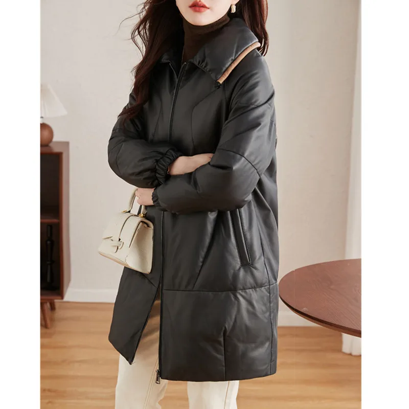 

Women's Leather Down Jacket, Goose Coat, Large Size, Loose, Genuine Sheepskin Coat, Thickened Outerwear