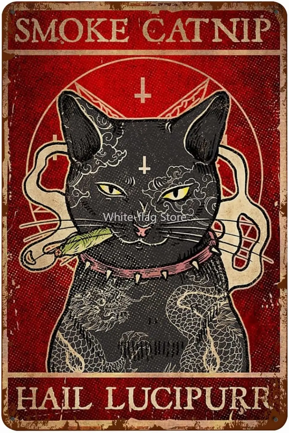 Cat Retro Tin Signs - Cat Smoke Catnip Hail Lucipurr - Vintage Tin Sign For Bathroom Cave Home Wall Club Cafe Bar Wall
