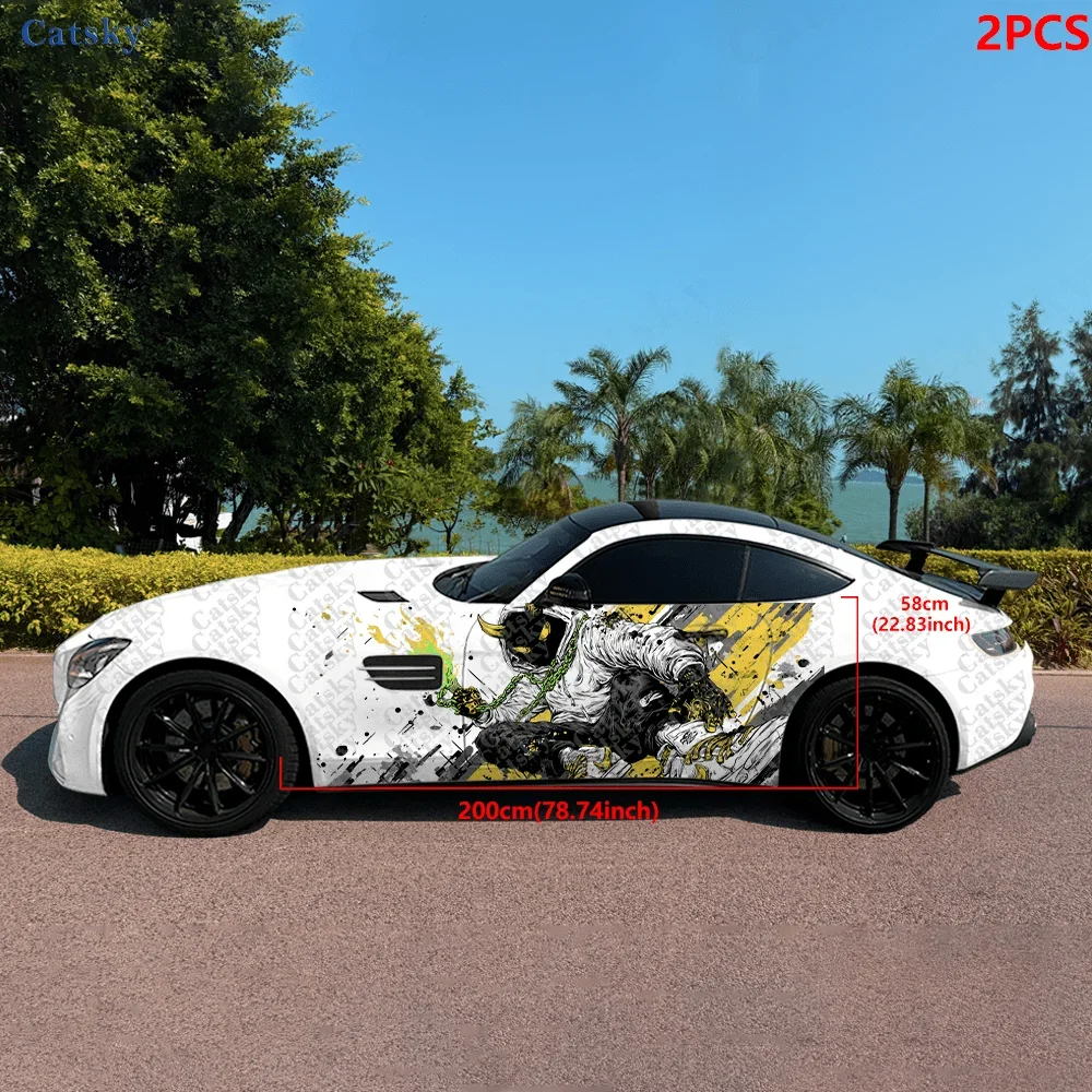 2pcs Fashionable hoodie torch little devil, dynamic line splash sticker, suitable for cars and trucks, durable, fade-resistant,