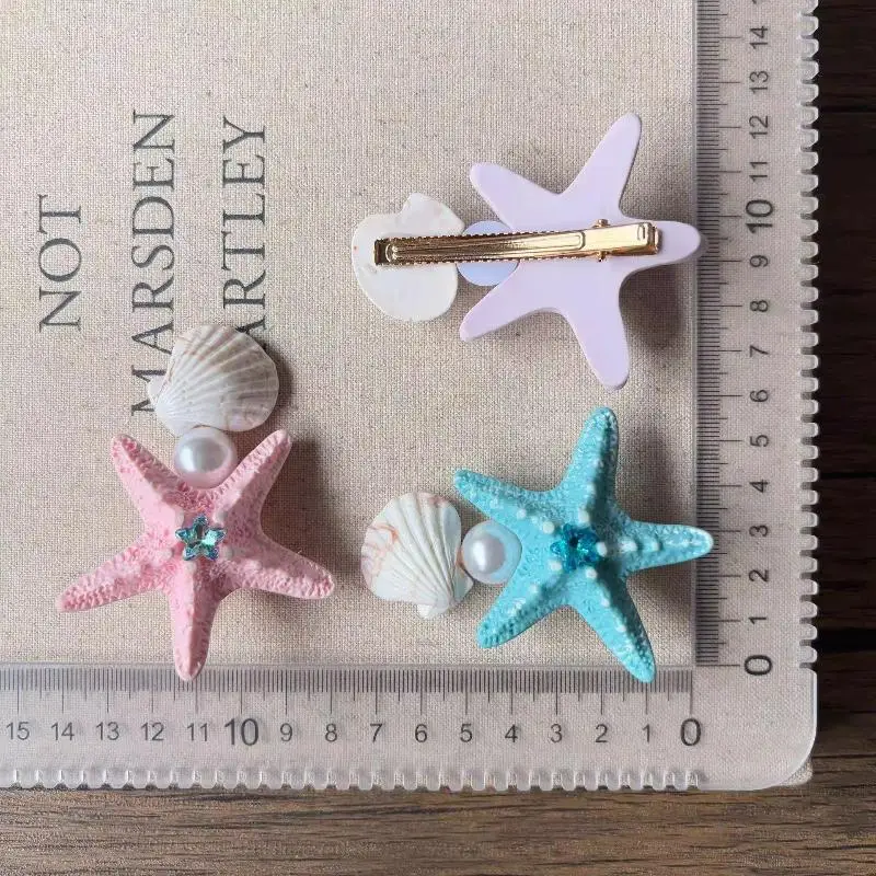 Starfish Shell Pearl Hair Clip Ocean Theme Colorful Side Barrettes Women Girls Jewelry Gift Accessory