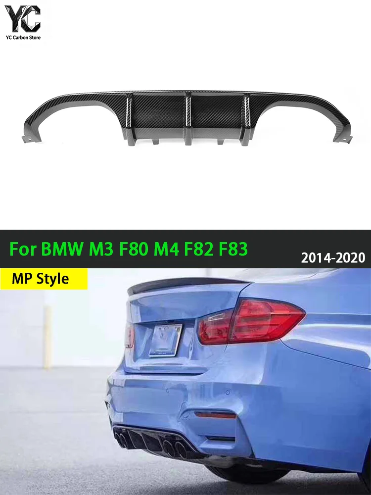 Real Carbon Fiber Rear Diffuser Bumper Lip Spoiler For BMW 3 4 Serises F80 M3 F82 F83 M4 2014- 2020 MP Style Rear Diffuser
