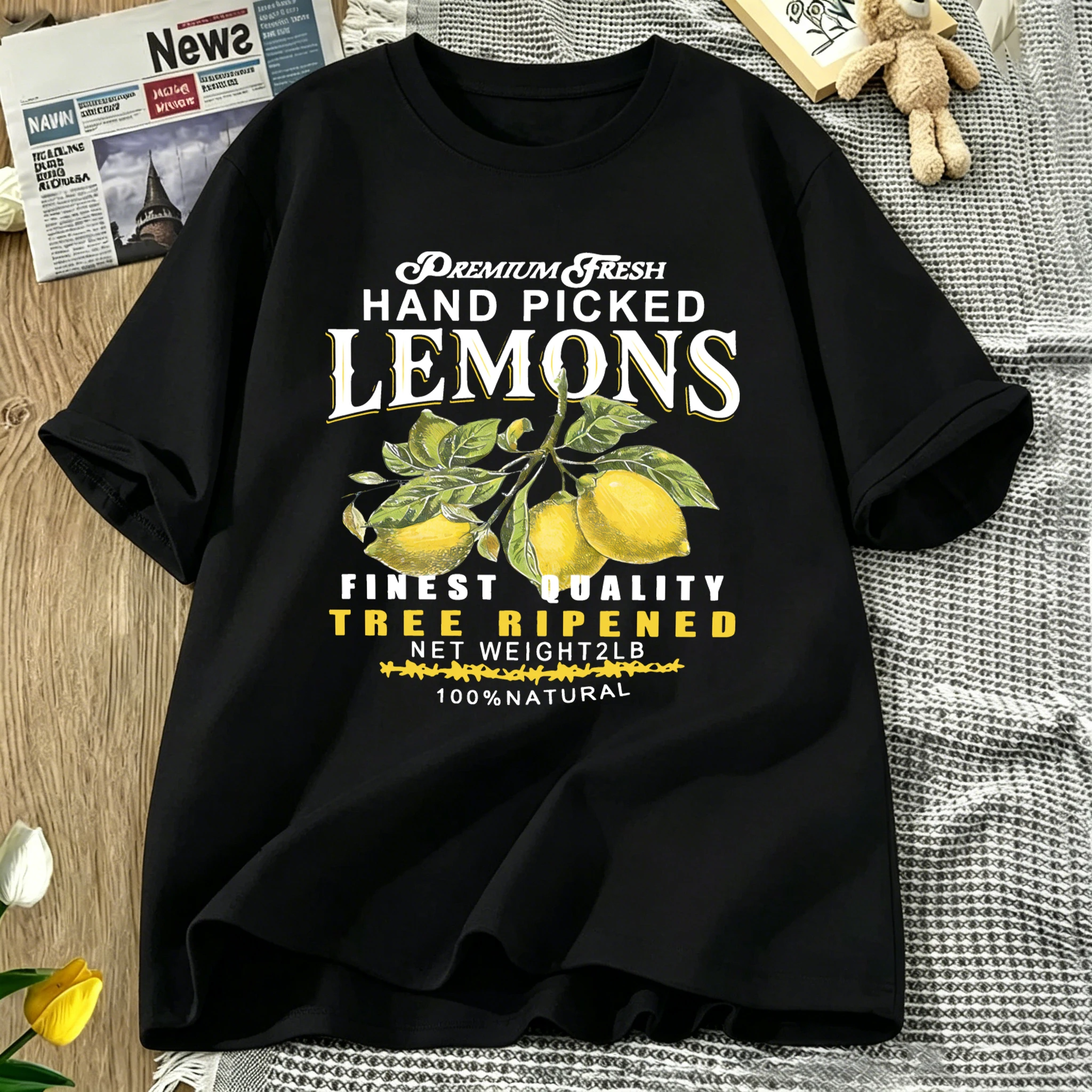 Fresh Hand Picked Lemons Print T Shirt Woman O-Neck Oversized T-Shirts Women Breathable Short Sleeve Summer Cotton Sportswear