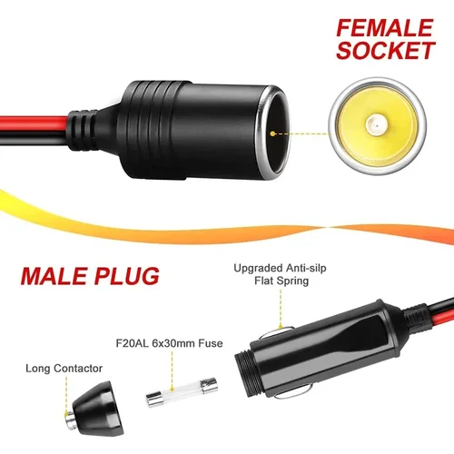 Imagen 2 del producto Encendedor de cigarrillos de coche de 1 a 3, divisor de enchufe de 3 vías, adaptador de cargador de corriente de 12v y 24v, Cable de extensión de enchufe hembra