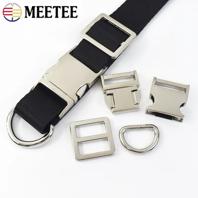 2/5Sets 15-38mm Silver Metal Buckles Release Buckle Tri-Glide Slider Clasp Bag Strap D Ring Connect Hook Dog Collar Accessories