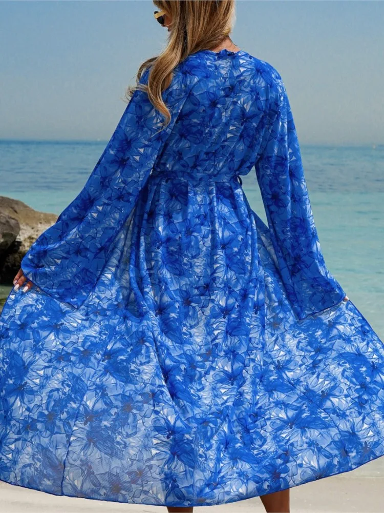 One Piece Cover Up Beach Kimono For Women Swimsuit Cover Up Wrap Dresses Seaside Bathing Suits Beachwear 2025 Summer