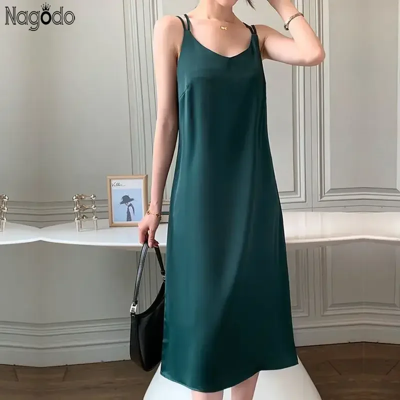 

Sexy High Waist Satin Women's Long Dress Sleeveless Backless Off Shoulder ladies party Dresses A-Line V-neck Strap dress Robe