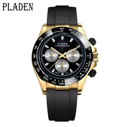 PLADEN Men's Quartz Wristwatch Chronograph Waterproof Luminous Watches Rubber Watch Band Classic Business Clock For Gentleman