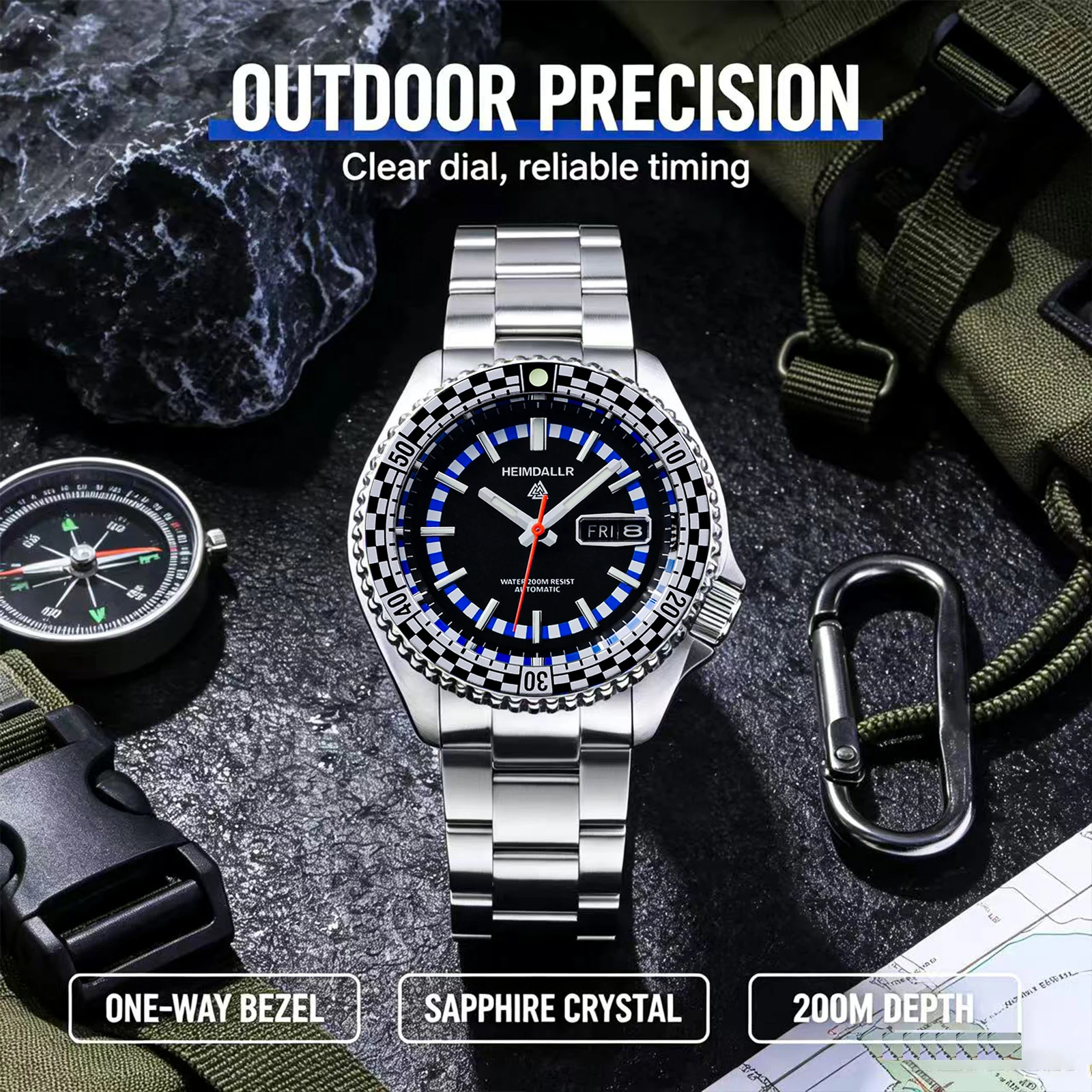 HEIMDALLR Men's Diver Watch 41mm NH36 Automatic 200M Waterproof Sapphire Crystal Aluminum Bezel C3 Super Luminous 316L Stainless