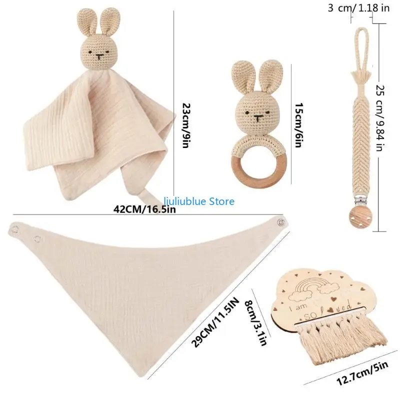 مجموعة من 5 قطع من بطانية مهدئة للأطفال ومنشفة للتجشؤ ولعبة عضاضة 62CF #6