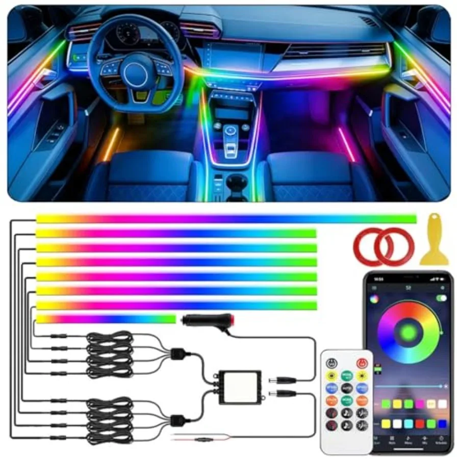 

Новая модель: Акриловая светодиодная лента Dreamcolor для интерьера автомобиля с дистанционным управлением через приложение, RGB 8 в 1, 235 дюймов, 800 светодиодов, оптоволокно