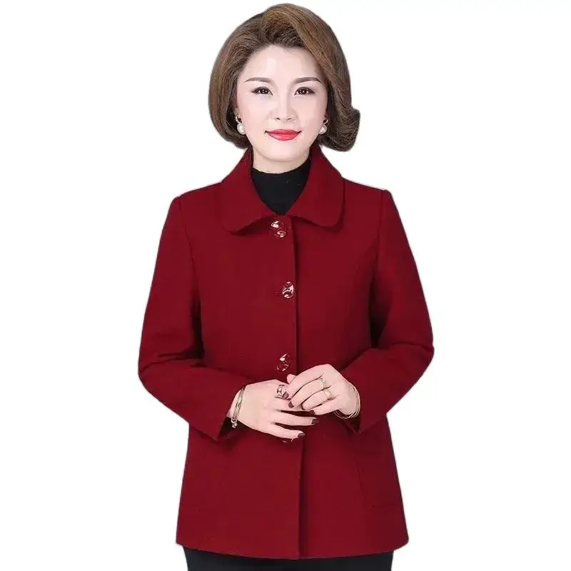 

Middle Aged Elderly Women's Woolen Jackets 2024 New Spring Autumn Winter Casual Coats Loose oversized Blended Woolen Coat