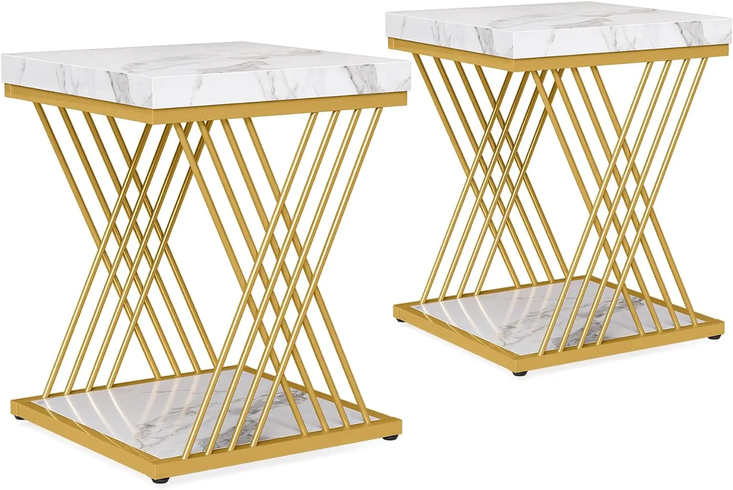 Comodino quadrato ad angolo Comfort tavolino laterale in oro bianco Set di 2 tavolini da comodino con contenitore per divano, lato divano