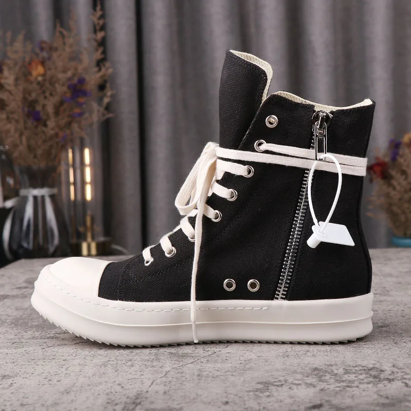 Men Casual Shoes Canvas Flats Lace Up High Top Ankle Boots Brand Vintage Luxury Designers Owens Black Skateboard Women Sneakers