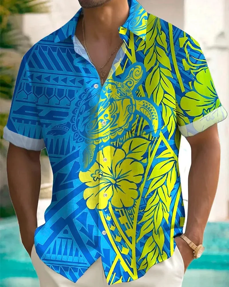 

3D printed shirt men's summer top beach style casual casual casual shirt button short sleeved top 2025