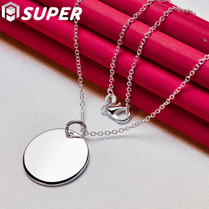 925 Sterling Silver Round Card Tag Pendant Necklace 18-30 Inch Chain For Women Brand Jewelry Wedding Engagement Gift