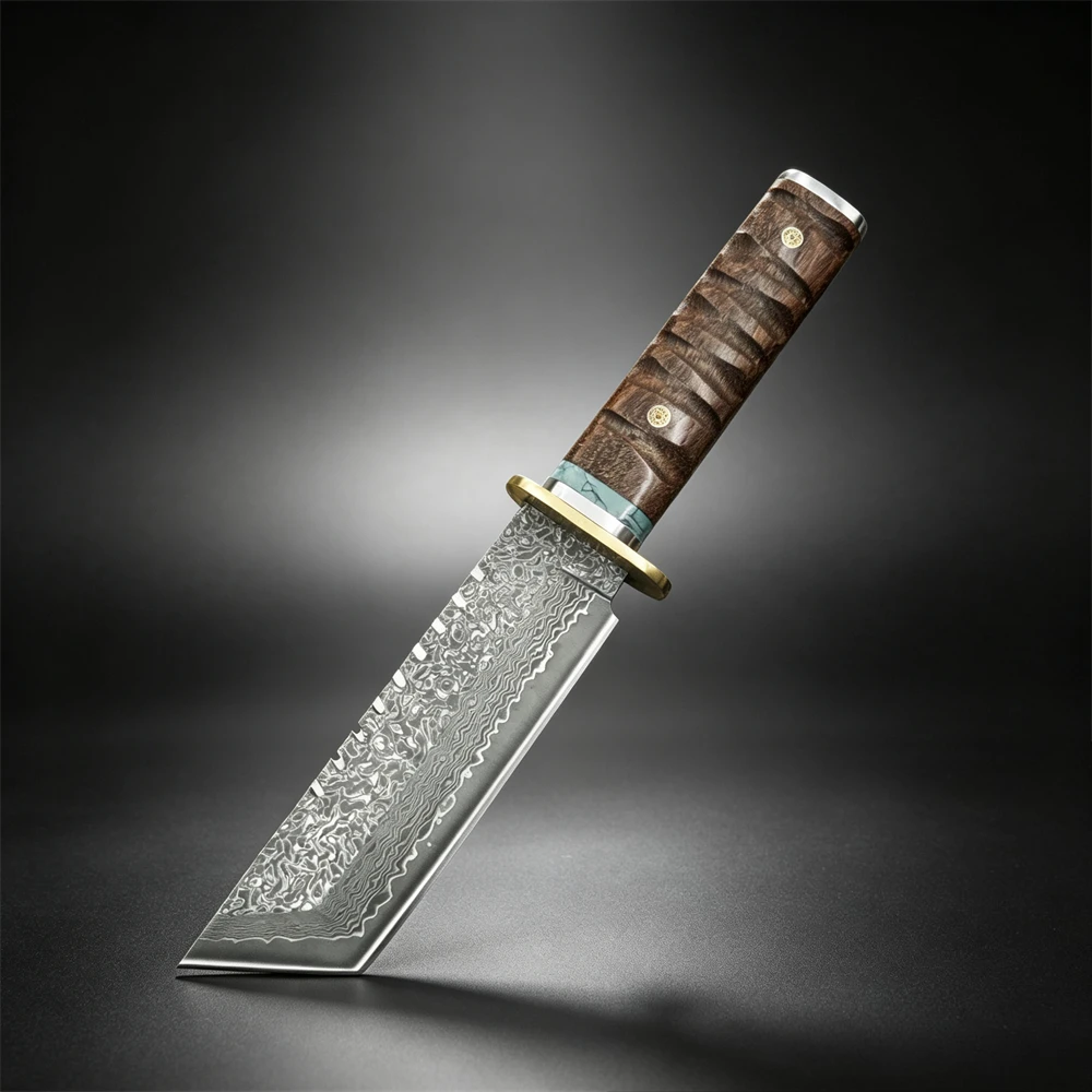VG10 Damascus Blade Rosewood Handles Japaness style Tanto Blade Fixed Blade Pocket Knife Outdoor Survival Camping EDC Tools