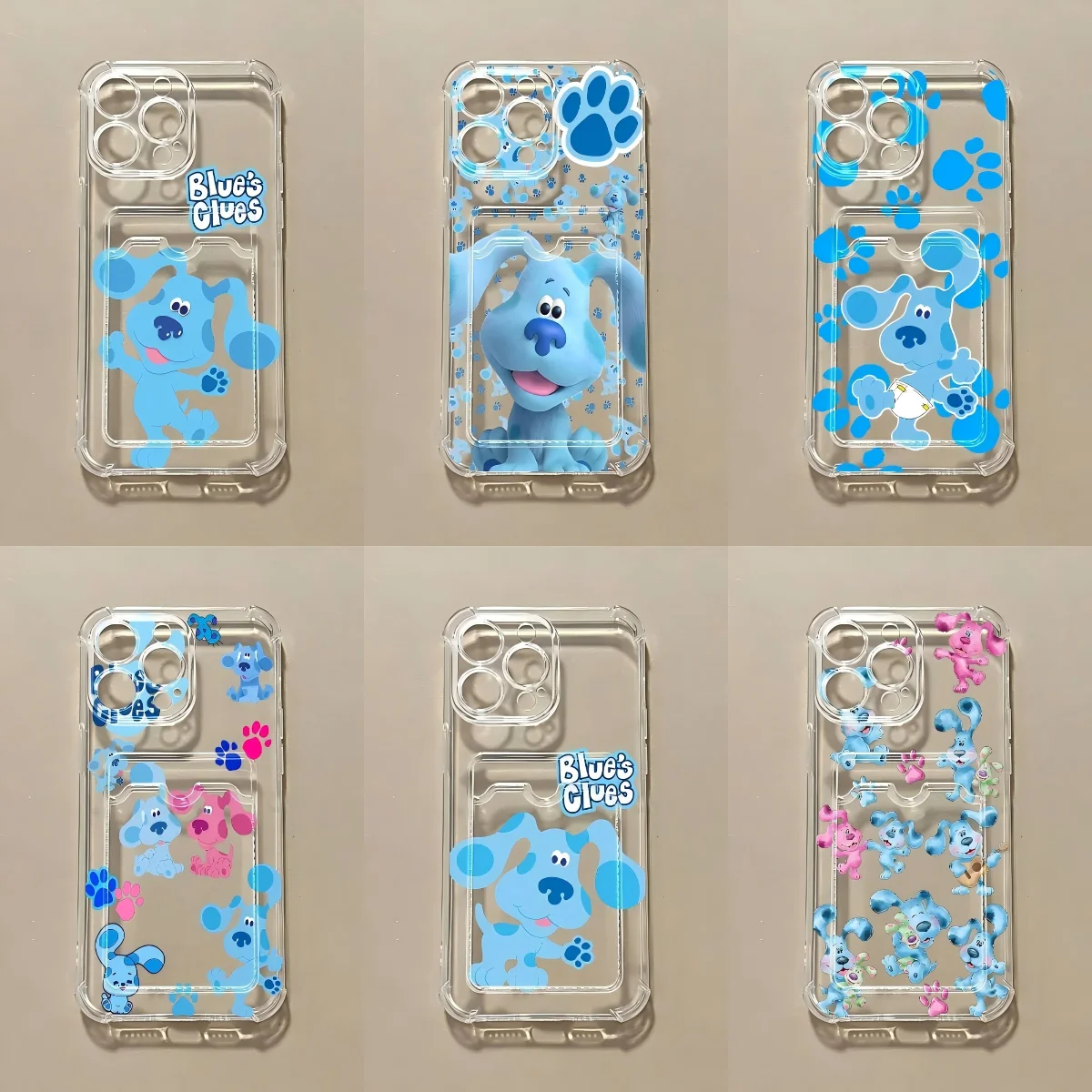 Étui de protection anti-chute Clmj de luxe motif dessin animé Blue's Clues pour cartes, compatible iPhone 17e 17 16e 16 15 14 13 12 11 Mini Pro Max XSMax Air Plus