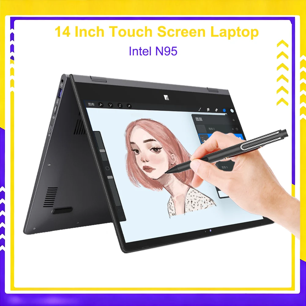 14 Inch Touch Screen Mini Laptop Intel N95 32GB DDR4 2TB SSD Business Netbook Windows 11 Tablet 2-in-1 Office Notebook Pc